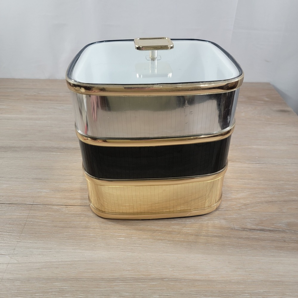 Vintage Culver Ice Bucket Mid Century Modern Tri-Color Gold Silver Black MCM